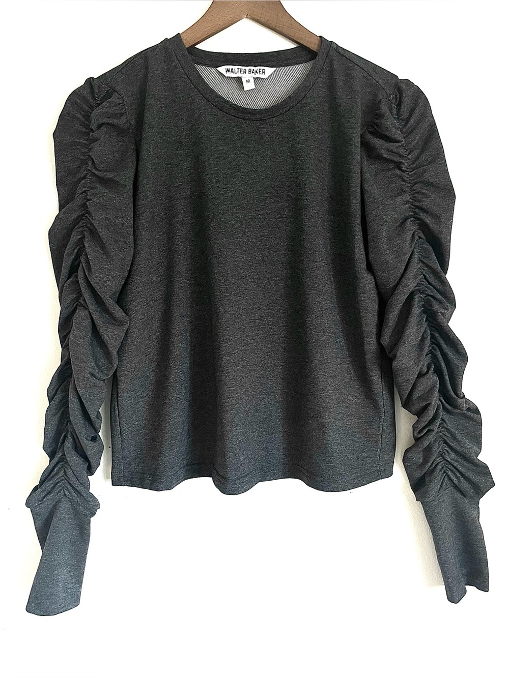 Walter Baker Ruched Long Sleeve Top in Gray Capsule Going Out Top Size M EUC